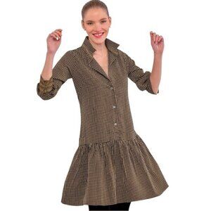 Gretchen Scott So Sweet Dress Checkmate Print Size M | Ruffle Hem Shirt Dress